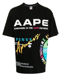 Мужская черная футболка с круглым вырезом с принтом от AAPE BY A BATHING APE