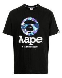 Мужская черная футболка с круглым вырезом с принтом от AAPE BY A BATHING APE