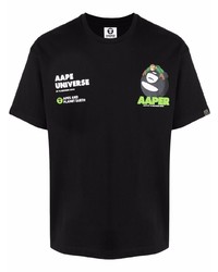 Мужская черная футболка с круглым вырезом с принтом от AAPE BY A BATHING APE