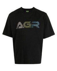 Мужская черная футболка с круглым вырезом с принтом от AG