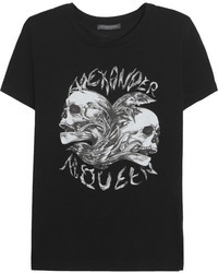 Женская черная футболка с круглым вырезом с принтом от Alexander McQueen