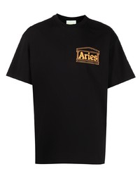 Мужская черная футболка с круглым вырезом с принтом от Aries