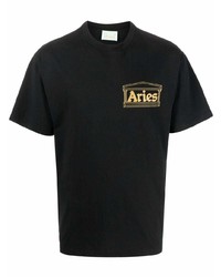 Мужская черная футболка с круглым вырезом с принтом от Aries