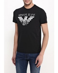 Мужская черная футболка с круглым вырезом с принтом от Armani Jeans