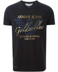 Мужская черная футболка с круглым вырезом с принтом от Armani Jeans