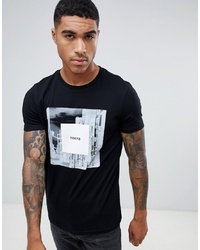Мужская черная футболка с круглым вырезом с принтом от ASOS DESIGN