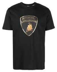 Мужская черная футболка с круглым вырезом с принтом от Automobili Lamborghini