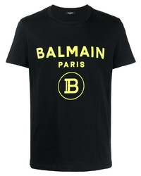 Мужская черная футболка с круглым вырезом с принтом от Balmain