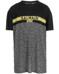 Мужская черная футболка с круглым вырезом с принтом от Balmain