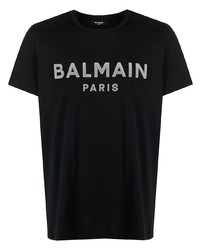 Мужская черная футболка с круглым вырезом с принтом от Balmain