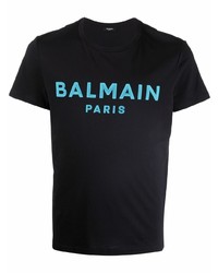 Мужская черная футболка с круглым вырезом с принтом от Balmain