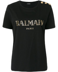 Женская черная футболка с круглым вырезом с принтом от Balmain