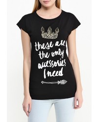 Женская черная футболка с круглым вырезом с принтом от Besh