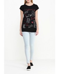 Женская черная футболка с круглым вырезом с принтом от Besh