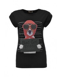 Женская черная футболка с круглым вырезом с принтом от Besh