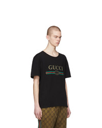 Мужская черная футболка с круглым вырезом с принтом от Gucci