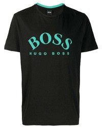 Мужская черная футболка с круглым вырезом с принтом от BOSS HUGO BOSS