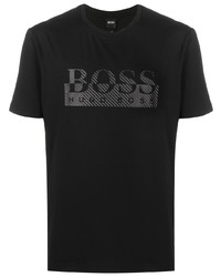 Мужская черная футболка с круглым вырезом с принтом от BOSS HUGO BOSS