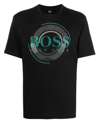 Мужская черная футболка с круглым вырезом с принтом от BOSS HUGO BOSS