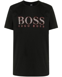 Мужская черная футболка с круглым вырезом с принтом от BOSS HUGO BOSS