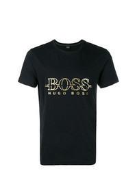 Мужская черная футболка с круглым вырезом с принтом от BOSS HUGO BOSS