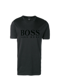 Мужская черная футболка с круглым вырезом с принтом от BOSS HUGO BOSS