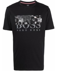 Мужская черная футболка с круглым вырезом с принтом от BOSS