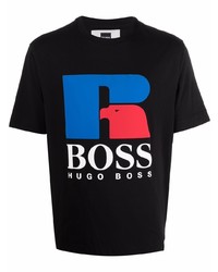 Мужская черная футболка с круглым вырезом с принтом от BOSS