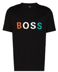 Мужская черная футболка с круглым вырезом с принтом от BOSS