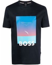 Мужская черная футболка с круглым вырезом с принтом от BOSS