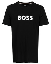 Мужская черная футболка с круглым вырезом с принтом от BOSS