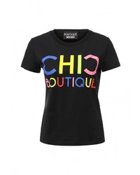 Женская черная футболка с круглым вырезом с принтом от Boutique Moschino