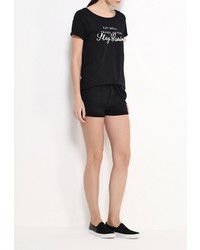 Женская черная футболка с круглым вырезом с принтом от Broadway