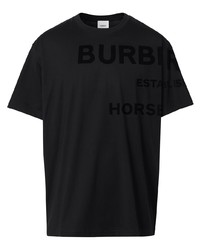 Мужская черная футболка с круглым вырезом с принтом от Burberry