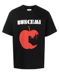 Мужская черная футболка с круглым вырезом с принтом от Buscemi