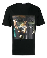 Мужская черная футболка с круглым вырезом с принтом от Calvin Klein Jeans