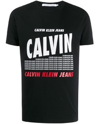 Мужская черная футболка с круглым вырезом с принтом от Calvin Klein Jeans