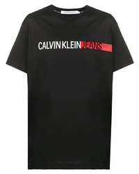 Мужская черная футболка с круглым вырезом с принтом от Calvin Klein Jeans