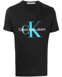Мужская черная футболка с круглым вырезом с принтом от Calvin Klein Jeans