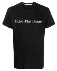 Мужская черная футболка с круглым вырезом с принтом от Calvin Klein Jeans