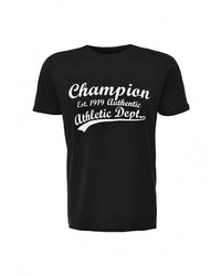 Мужская черная футболка с круглым вырезом с принтом от Champion