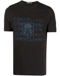 Мужская черная футболка с круглым вырезом с принтом от Corneliani