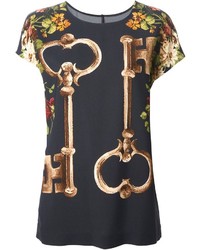 Женская черная футболка с круглым вырезом с принтом от Dolce & Gabbana