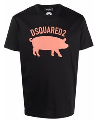 Мужская черная футболка с круглым вырезом с принтом от DSQUARED2