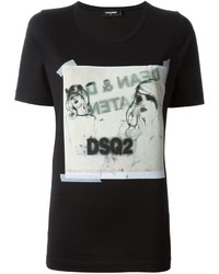 Женская черная футболка с круглым вырезом с принтом от Dsquared2