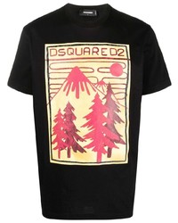 Мужская черная футболка с круглым вырезом с принтом от DSQUARED2