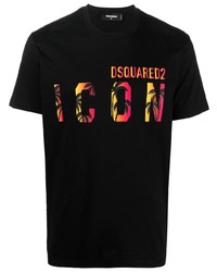 Мужская черная футболка с круглым вырезом с принтом от DSQUARED2