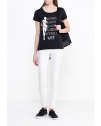 Женская черная футболка с круглым вырезом с принтом от EA7