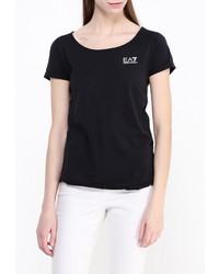 Женская черная футболка с круглым вырезом с принтом от EA7