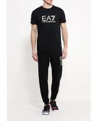 Мужская черная футболка с круглым вырезом с принтом от EA7